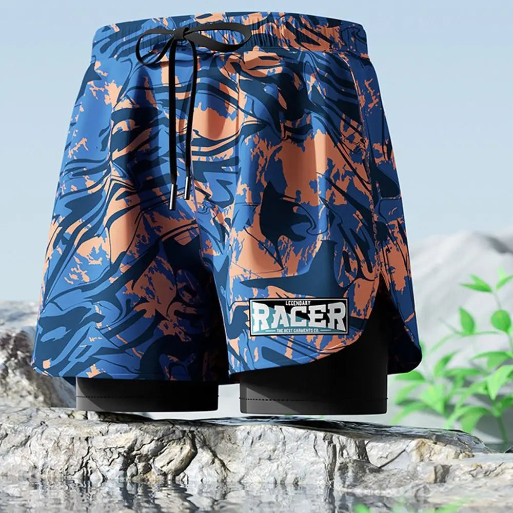 L-5XL Men's Swimming Trunks Swimsuit Printing Beach Pants Quick Drying Breathable Adult Double Layered Swimming Trunks Sports