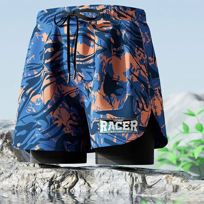 L-5XL Men's Swimming Trunks Swimsuit Printing Beach Pants Quick Drying Breathable Adult Double Layered Swimming Trunks Sports