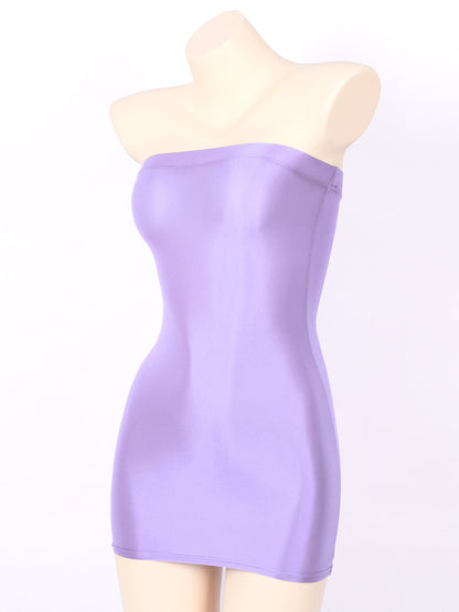 Sexy Women Oil Glossy Sheer Bodycon Dress Females See Through Strapless Pencil Dress Smooth Tight Mini Dress Clubwear