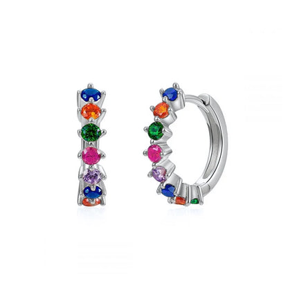 925 Sterling Silver Needle Simple and casual miniature colored zircon circle earrings Women's fashionable Small fresh Jewelry