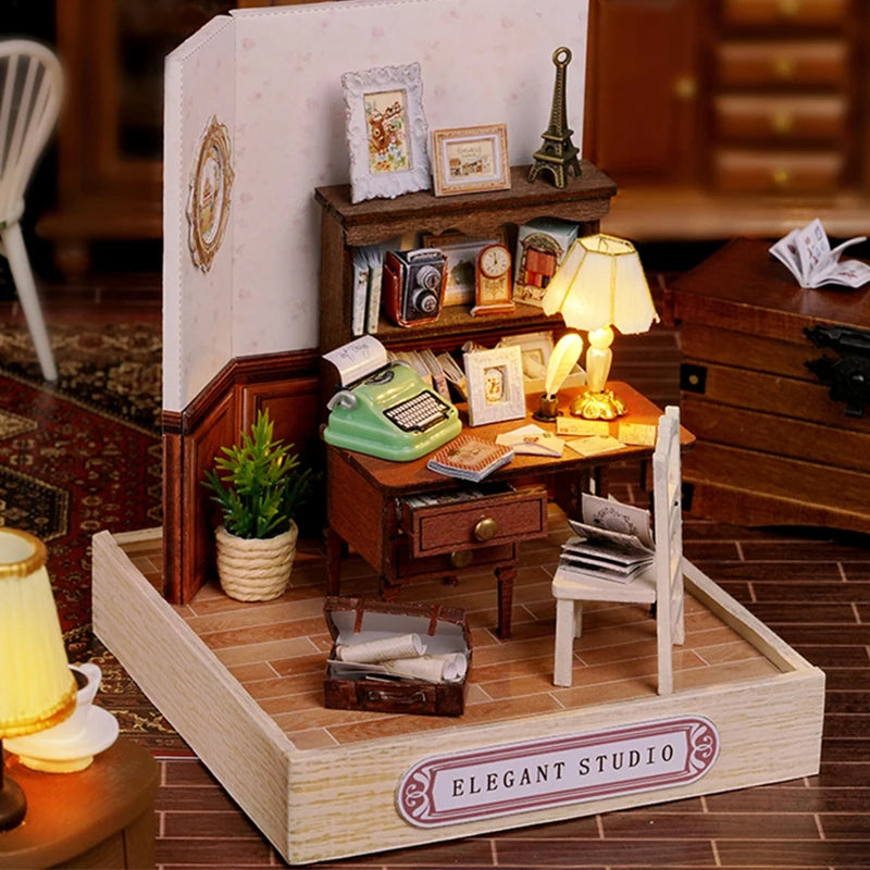 木製ミニチュアドールハウス DIY 小さな家キット 3Dパズル 組み立て式ハウス 家具 おもちゃ 子供の誕生日プレゼント