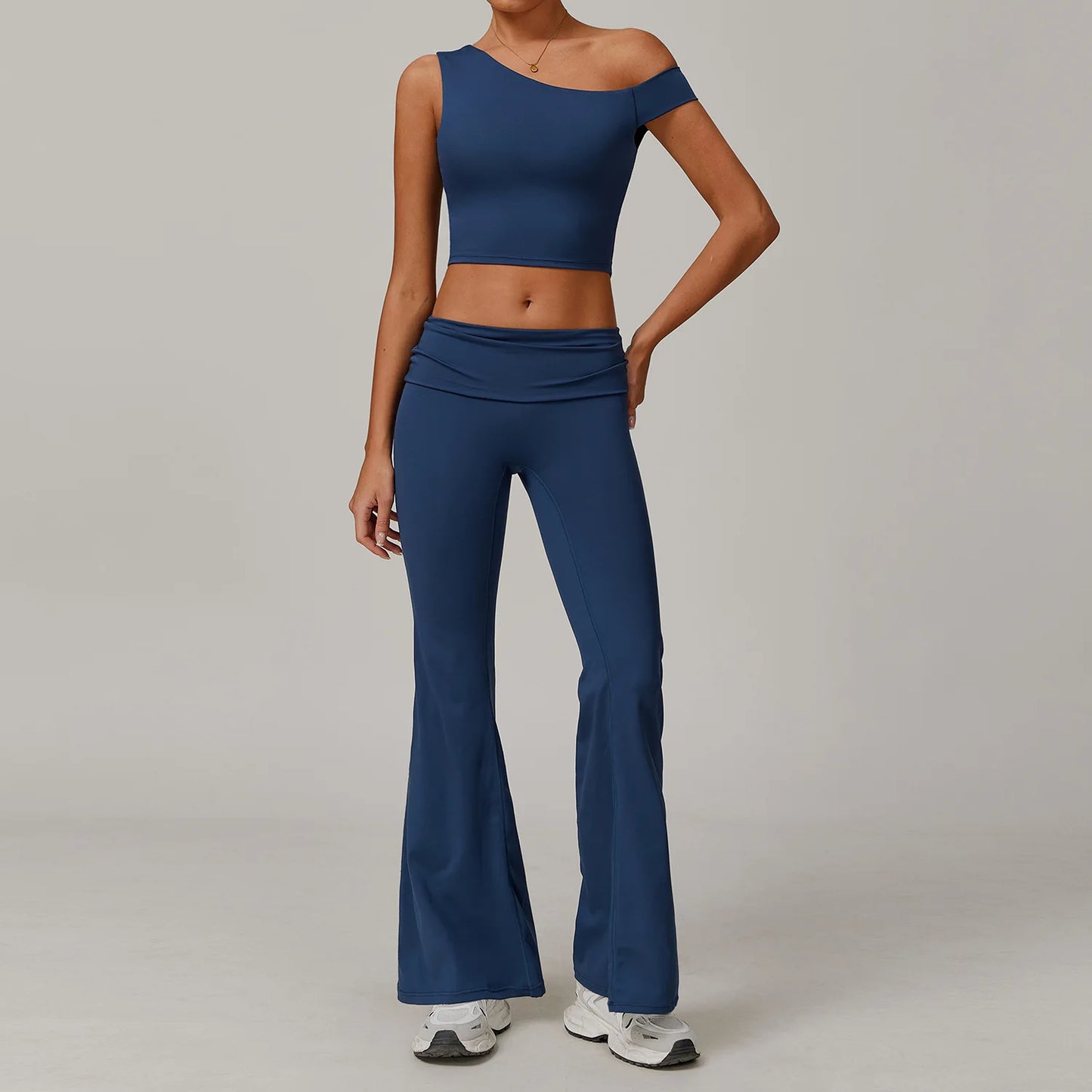 2Pcs Gym Set Sportswear Women Sports Tank Tops High Waist Stretch Flared Pant Gym Suit Fitness Clothes Activewear Workout Sets