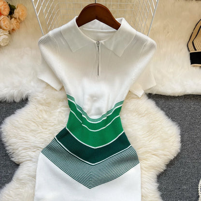 YuooMuoo Chic Fashion Sexy Wrap Hips Mini Dress 2025 Ins Hot Patchwork Slim Waist Knitted Summer Dress Streetwear Lady Outfits