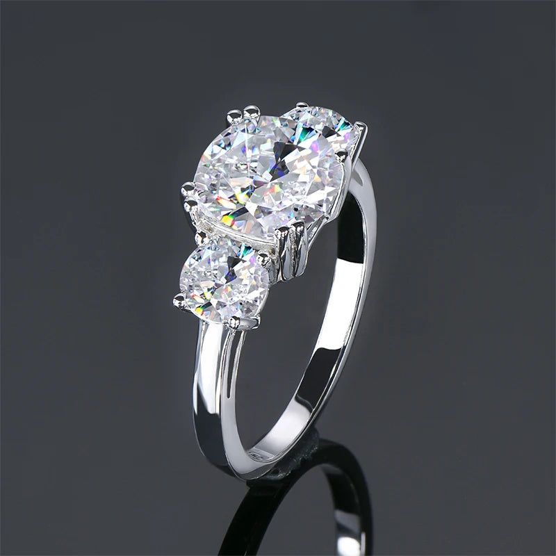 IOGOU Three Stone 3.5cttw D Moissanite Engagement Rings 925 Sterling Silver Finger Rings for Women High Quality Wedding Jewelry