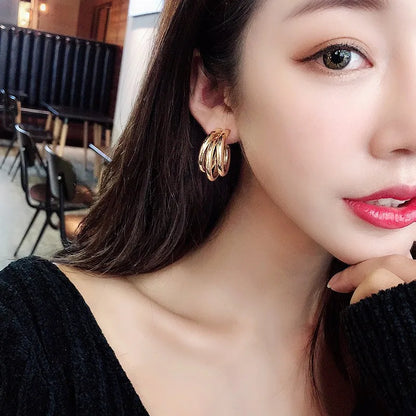 925 Silver Needle Korean Big Elegant Earrings For Woman Metal Jewelry 2025 Trending Vintage Geometric Women's Earrings Z40