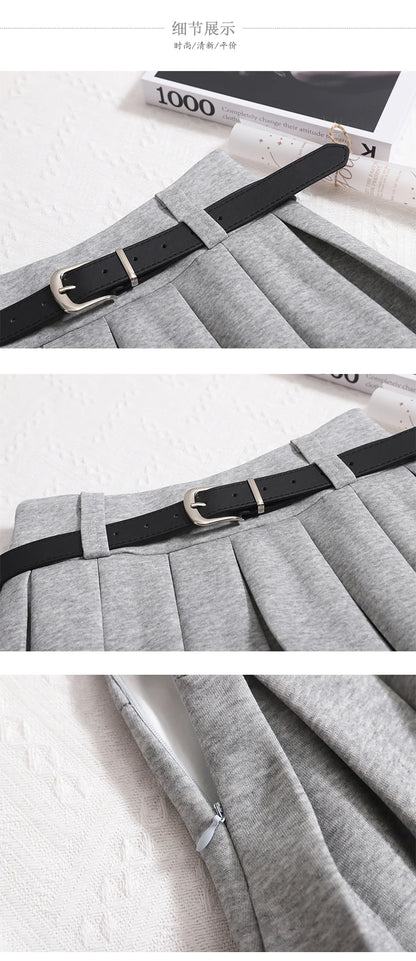 Kimotimo Womens Shorts Autumn Winter Belt High Waist Fluffy Pleated A-line Short Pants Korean Fashion Sexy Y2k All Match Clothes