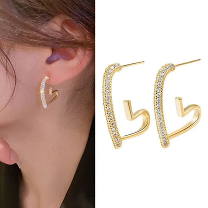 925 Silver Needle Korean Fashion Crystal Heart Earrings For Women Jewelry 2025 Trending New Luxury Women's Hoop Earrings Z40