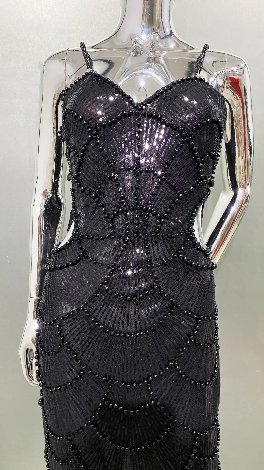 Deluxe Exquisite Sequin Beaded Sexy Hollow Suspender Dress Celebrity Birthday Party Dinner Dress Sweet Date Prom Dress