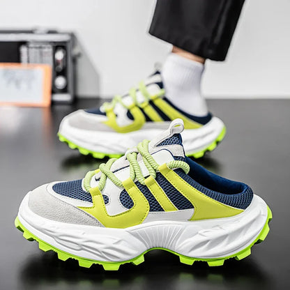 Sneakers for Men Fashion Green Half Breathable Summer Chunky Shoes Men Streetwear Platform Sneakers Man Sports Casual Shoes 2025