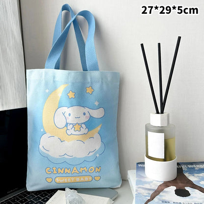 Kawaii Sanrio Hello Kitty Canvas Bag Pochacco Kuromi Cinnamoroll Handbag Large Capacity Shopping Bags Storage Bag