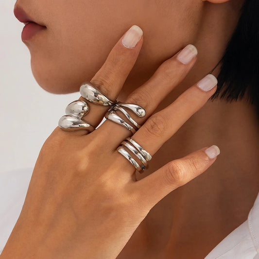 Fashion 4Pcs Irregular Rings Set for Women Punk Personality Gold Silver Color Open Rings Party Daily Female Jewelry