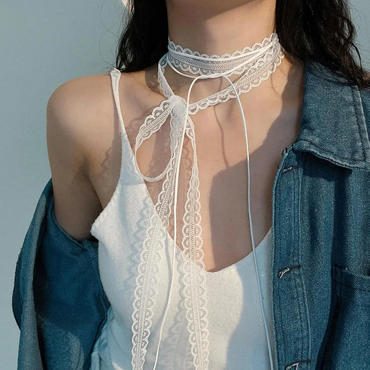 Fashion Choker Necklace for Women Sexy Black White Lace Bowknot Pendant Short Clavicle Chain Gothic Chokers Aesthetic Jewelry