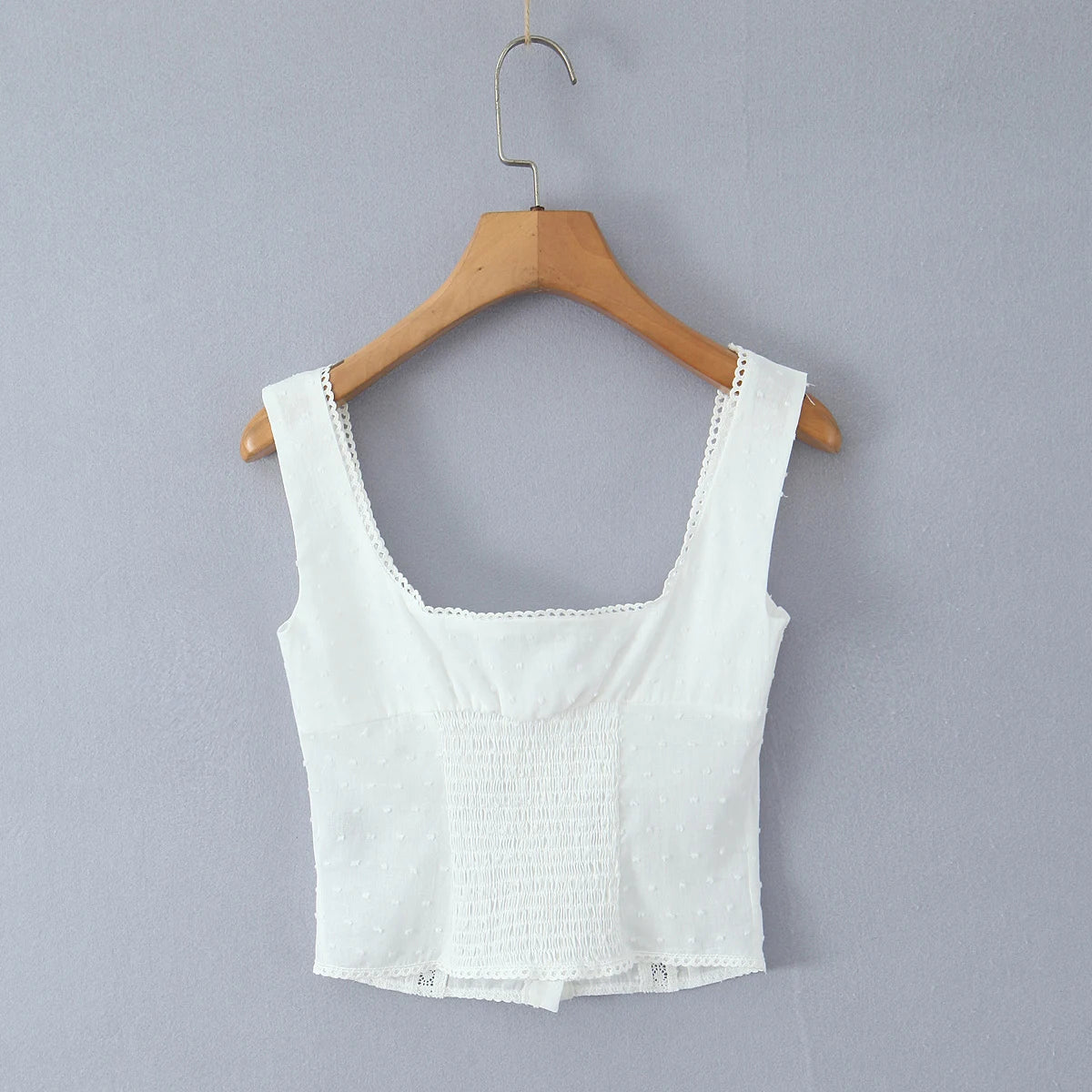 2025 Summer Plain White 3D Dot Sleeveless Tank Women Open Buttons Slim fit Elastic Back Tank Top Crop Tops