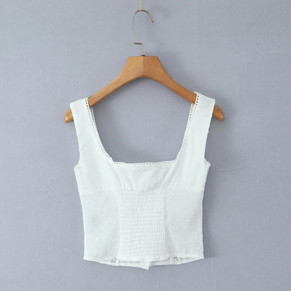 2025 Summer Plain White 3D Dot Sleeveless Tank Women Open Buttons Slim fit Elastic Back Tank Top Crop Tops