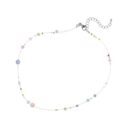 Korean Trendy Invisible Fish Line Beaded Necklace For Women Girls Necklaces 2025 Sweet Cute Clavicle Chains Charm Choker Jewelry
