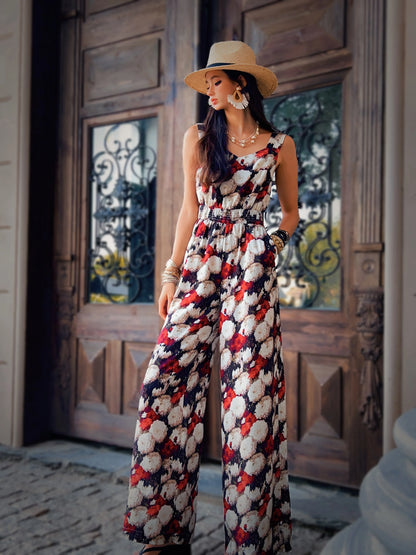 Summer Print Tencel Jumpsuits Women's Clothing Tank Spaghetti Strap+Wide-Leg Pants Draped Full Length Y2K DABUWAWA DM2BJP005