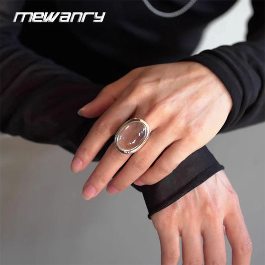 Mewanry Silver Color Ellipse Crystal Rings For Women Exaggerated Simple Temperament Elegant Vintage Wedding Bride Jewelry Gifts