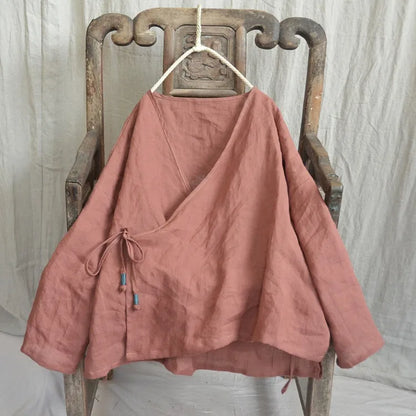 THHONE Fashion Woman Blouse 2024 Autumn Blusa Mujer Long Sleeve Korean Loose Women's Shirts Cotton Linen Solid Lace-up Camisas