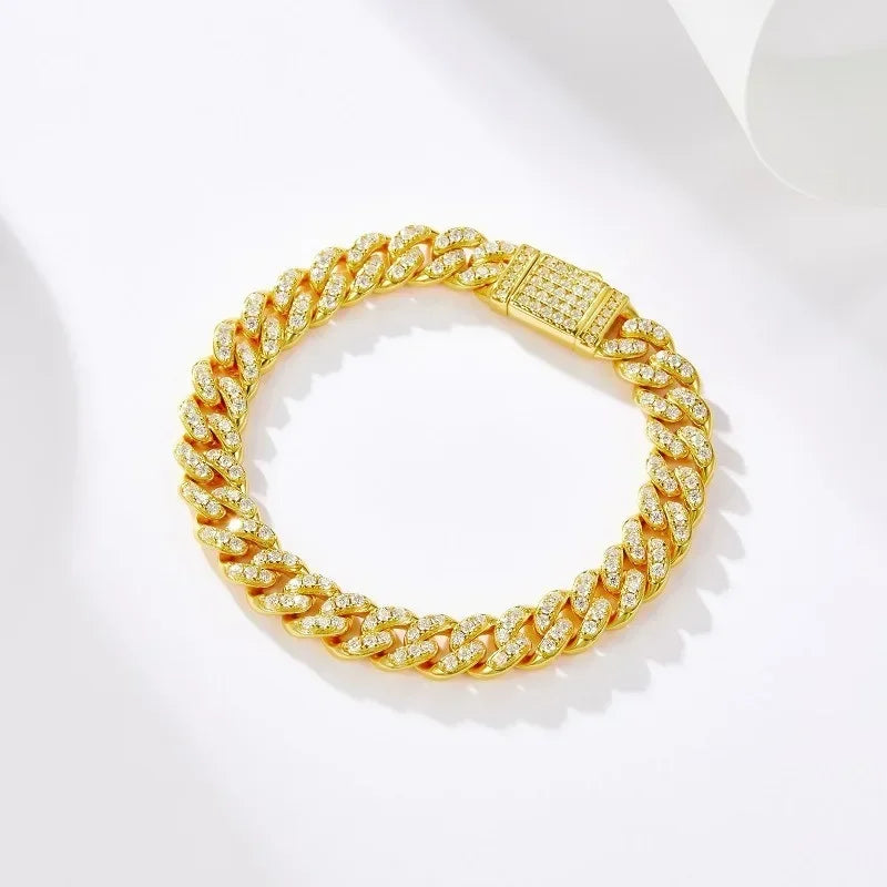 EWYA フルモアサナイト キューバンネックチェーン ネックレス メンズ レディース 8mm S925 シルバープレート 18K ヒップホップ パスダイヤモンドテスト リンクネックレス