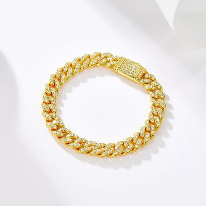 EWYA フルモアサナイト キューバンネックチェーン ネックレス メンズ レディース 8mm S925 シルバープレート 18K ヒップホップ パスダイヤモンドテスト リンクネックレス