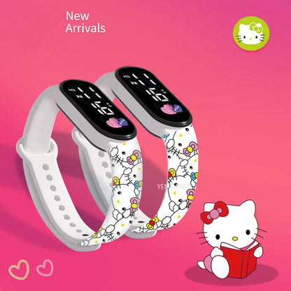 Cartoon Hello Kittys Electronic Led Sports Watch Kawaii Sanrio Kuromi Cinnamoroll Student Child Printing Water Proof Gifts Toys