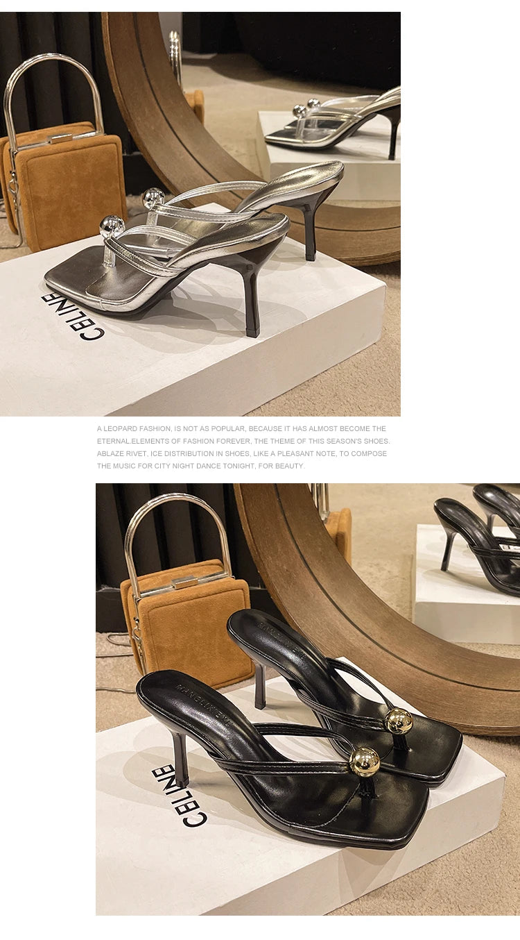 Women High Heels Slippers Designer Heeled Sandals Elegant Shoes Woman Summer 2025 Trend Fashion Fliop Flops Casual Slides Muje