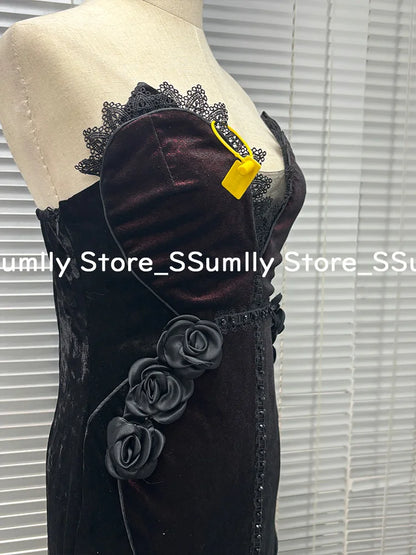 Summer Gothic Grunge Y2k Lace Dress Women Dark Academia Sexy Slim Party Dresses Korean Fashion Design Festival Long Prom Dress