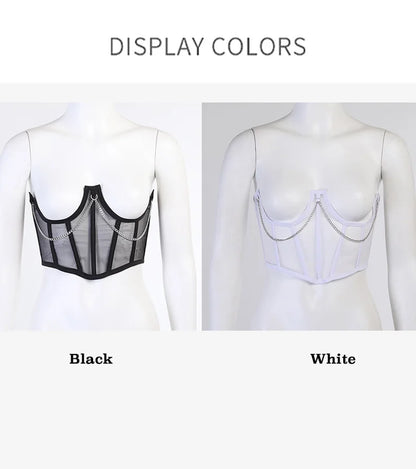 Sexy Corset Underbust Punk Metal Chain Black Women Top Curve Shaper Strap Slimming High Waist Belt Lace Bustiers