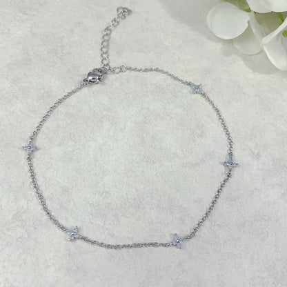 Four Leaf Clover Anklet Bracelet for Women Delicate Kpop Style Ctystal Thin Chains On Leg Summer Beach Accessories Gifts KDA003