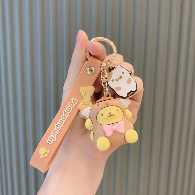 Sanrio Cute Girl Keychain Bag Pendant Pink Kuromi Melody Cinnamoroll Car Key Sanrio Accessories Set Ring Backpack Holiday Gifts
