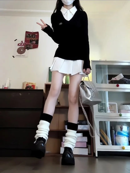 レディースポロカラー プリーツミニワンピース 春秋 ヴィンテージ プレッピースタイル シャツワンピース スリムフィット 長袖 韓国風