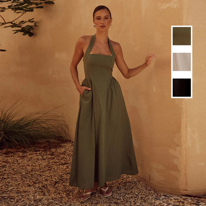 Fashion Halter Neck Long Dresses Women 2024 Summer New Sexy Backless Temperament Commuting Maxi Dress Female Streetwear Vestidos