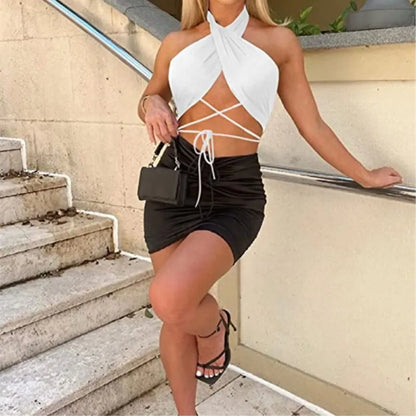 Y2K Women’s Sexy Tops 2023 New Sexy Solid Fitted Halter Backless Crop Tops Summer Party Women Sleeveless Vest