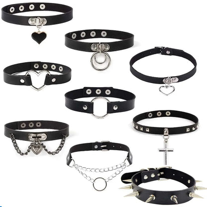 Woman Black Bat Punk Choker Collar Necklace Sexy PU Leather Heart Lock Key Spike Gothic Cosplay Accessories Party Jewelry New