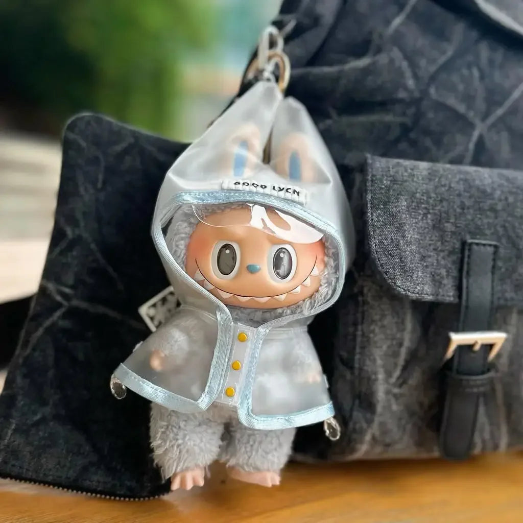 17cm Labubu v1/v2/v3用 夏のドール服 うさぎ耳レインコート Labubu衣装 DIY Labubu服 ギフト