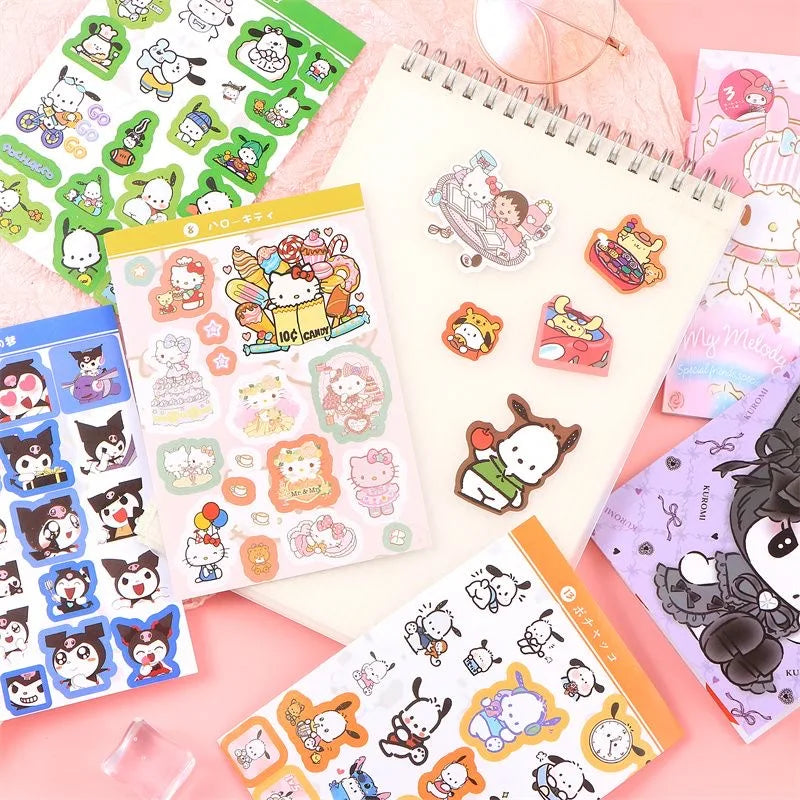 450Pcs/Book Sanrio Stickers Melody Cartoon Kuromi Hello Kitty Cinnamoroll Hand Acount Decorative Sticker Girls Gift Kids Toys