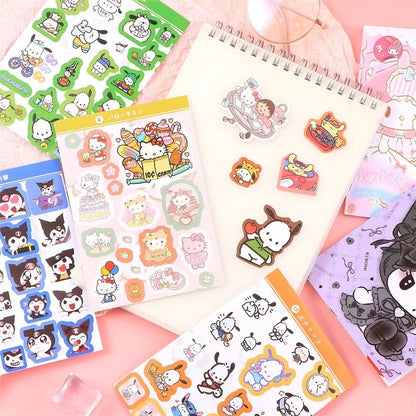 450Pcs/Book Sanrio Stickers Melody Cartoon Kuromi Hello Kitty Cinnamoroll Hand Acount Decorative Sticker Girls Gift Kids Toys