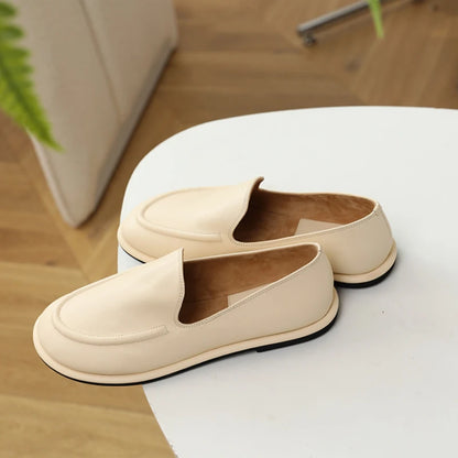 Loafers Women 2024 New Spring One Foot Slip-on Round Toe Shoes Women Genuine Leather Soft Flats Shoes Women