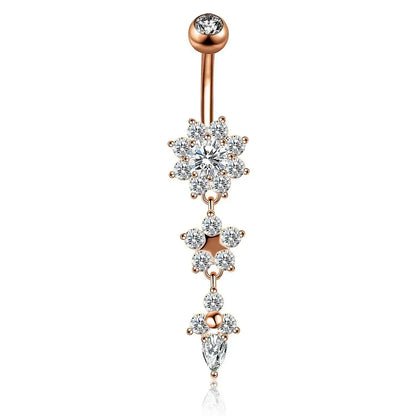 Alloy Zircon Navel Nail Ring Crystal Bar Barbell Drop Flower Dangle Body Piercing Belly Button Rings Men Women Body Jewelry Gift