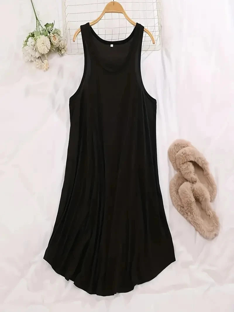 Women's Plus Size 1XL-5XL U-Neck Sleeveless Dress Basic Loungewear A-line Solid Color Casual Beach Dress Party Dress