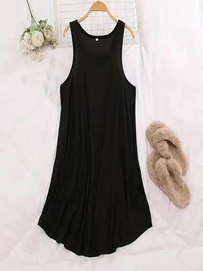 Women's Plus Size 1XL-5XL U-Neck Sleeveless Dress Basic Loungewear A-line Solid Color Casual Beach Dress Party Dress