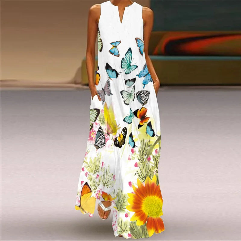 Summer Sexy Maxi Dresses Women Sleeveless V-Neck Robe Party 2025 Retro Loose Beach Vestidos Y2k  S-5XL