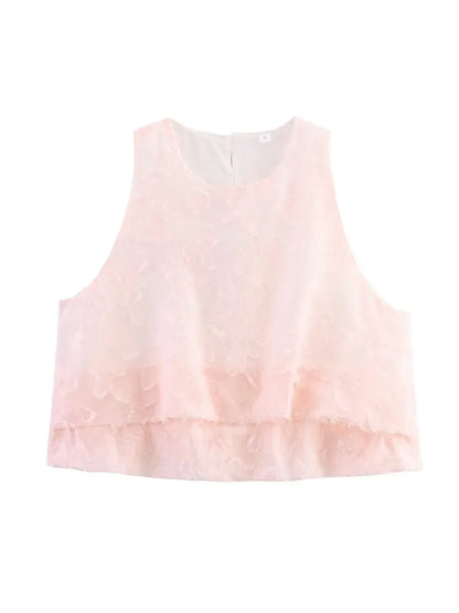 TRAF GAL 2025 Summer Lightweight Women Tanks Sleeveless O Neck Jacquard A Line Female Crop Top Casual Ball Gown Vest Y2K