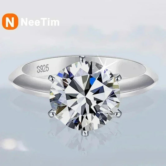 NeeTim 0.5-5ct モアサナイトリング レディース用 925スターリングシルバー ホワイトゴールドメッキ ラボダイヤモンド 婚約指輪 ウェディングバンド ジュエリー