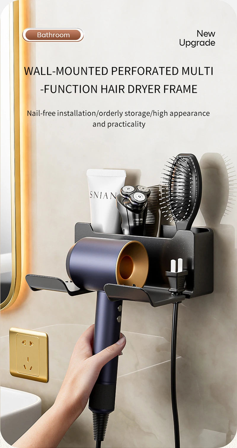 Hair Dryer Holder Wall Mounted Hair Straightener Dryer Hair Stand Bathroom Organizer Shelves Washroom Organization Shelves