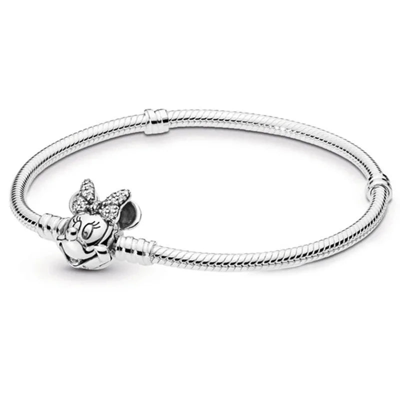 2024 Minnie Mickey Spider Original 925 Silver Plated Bracelets Love Heart Clasp Bead Charm Bracelet For Women DIY Jewelry Gifts