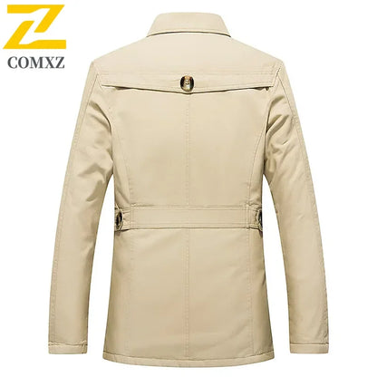 Men's Fleece windbreak 2024 Autumn and Winter New Solid Color Plus Size Casual Business Midi coat Men's Fashion Lapel Jacket