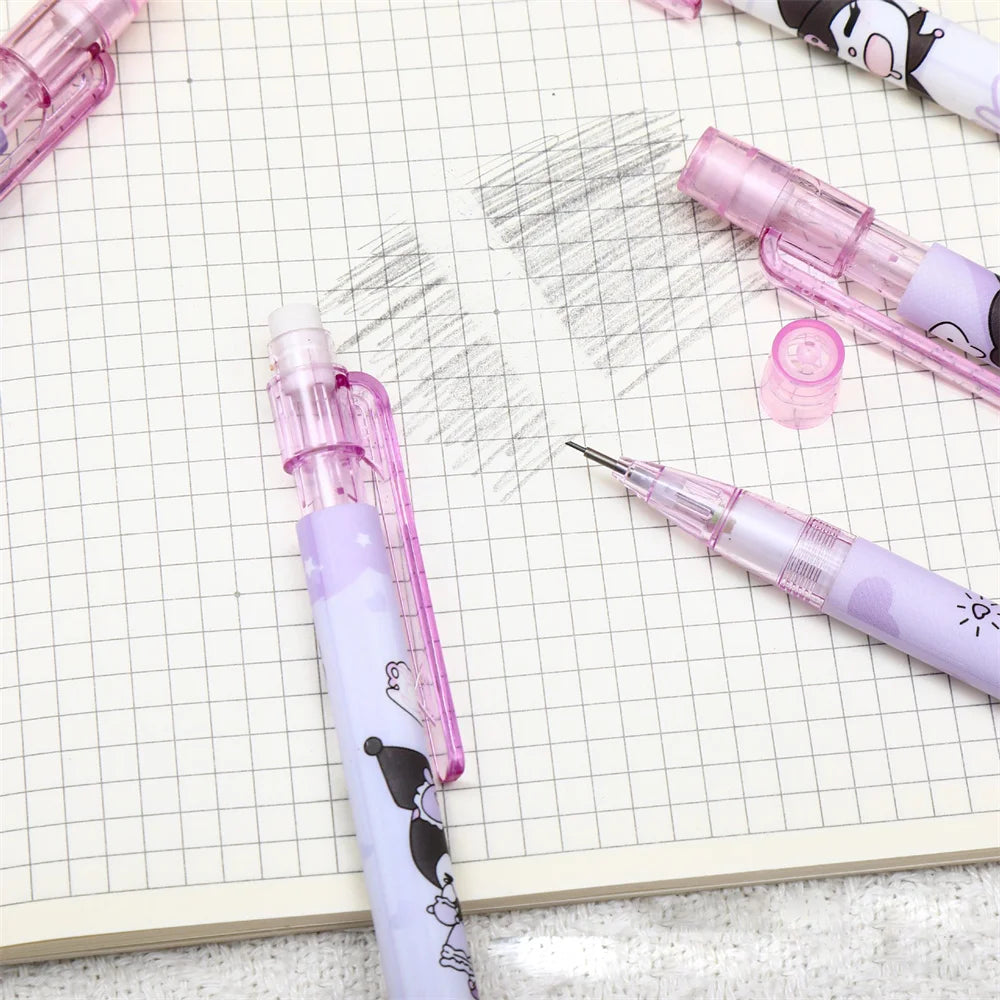6pcs/set Sanrio Cartoon Cute Kuromi MyMelody 0.5mm 2B Automatic Pencil Students Art Drawing Pencil with Lead Stationery Supplies