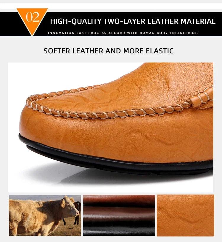 Men Loafers 2024 New Leather Shoes Men‘s Casual Shoes Moccasins Breathable Sneakers Men Driving Shoes Comfort Flats Plus Size 46