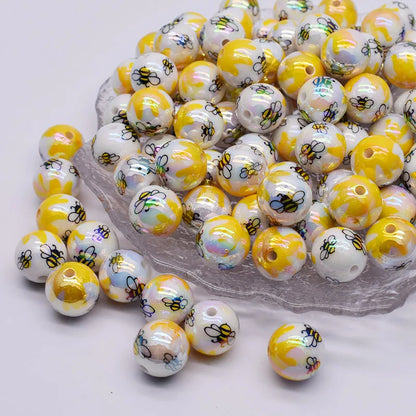 10pcs/bag Acrylic Beads Fashion Hand Drawn Cartoon Painting Loose Beaded DIY Handmade DIY Bracelets Mobile phone chain Bead Pen